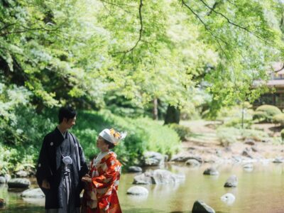 日本庭園で記念撮影