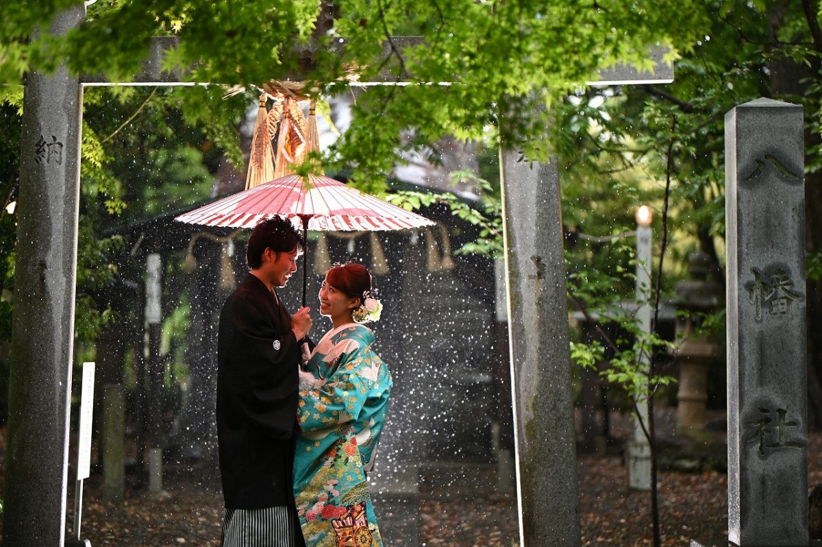 和装×梅雨の日本庭園ウェディングフォト