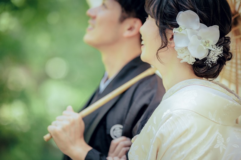 白無垢または色打掛での前撮りシーン