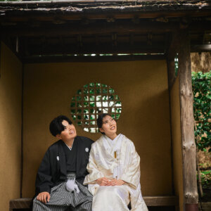 桜花亭で撮影した新郎新婦のウェディングフォト